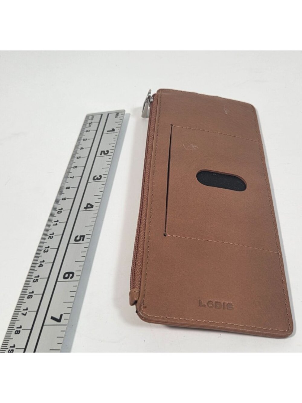Lodis Julia Long Stacker Brown Leather Wallet Card Holder Zip Pocket Minimalist - Picture 6 of 9